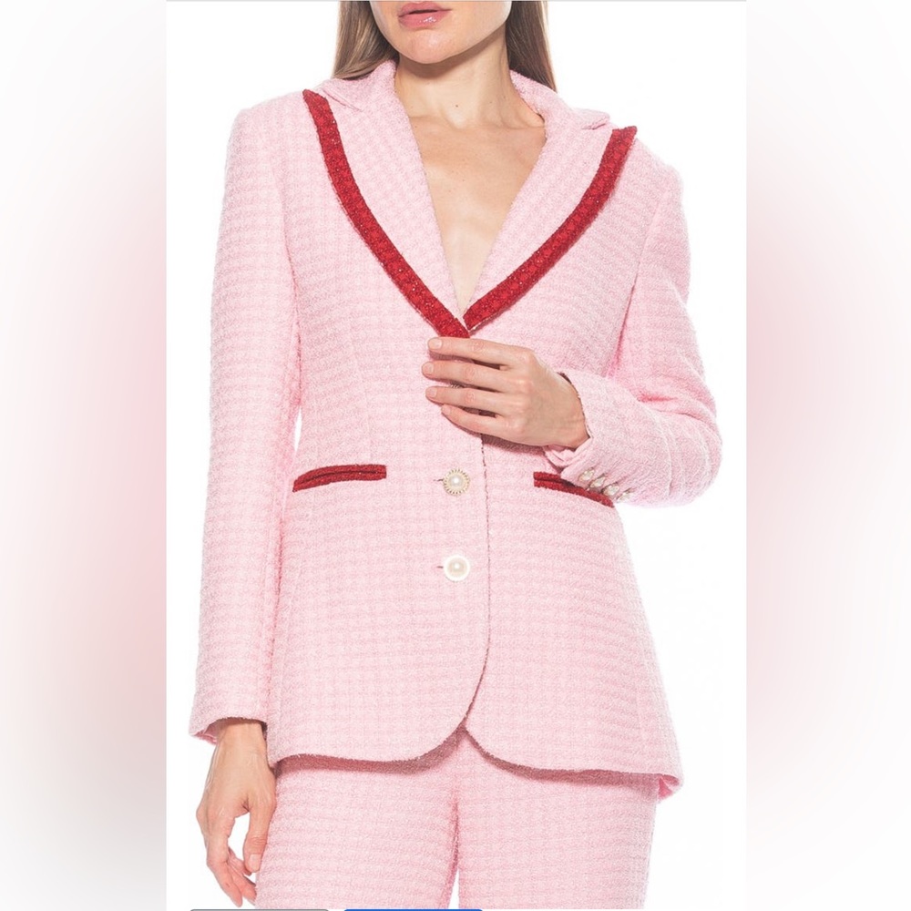 Alexia Admor Myra Tweed Blazer Pearl Jewel Buttons Pink/Red Size 10 NEW